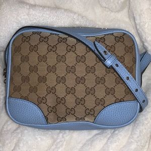 Authentic Gucci Bree Messenger Monogram Mini Blue